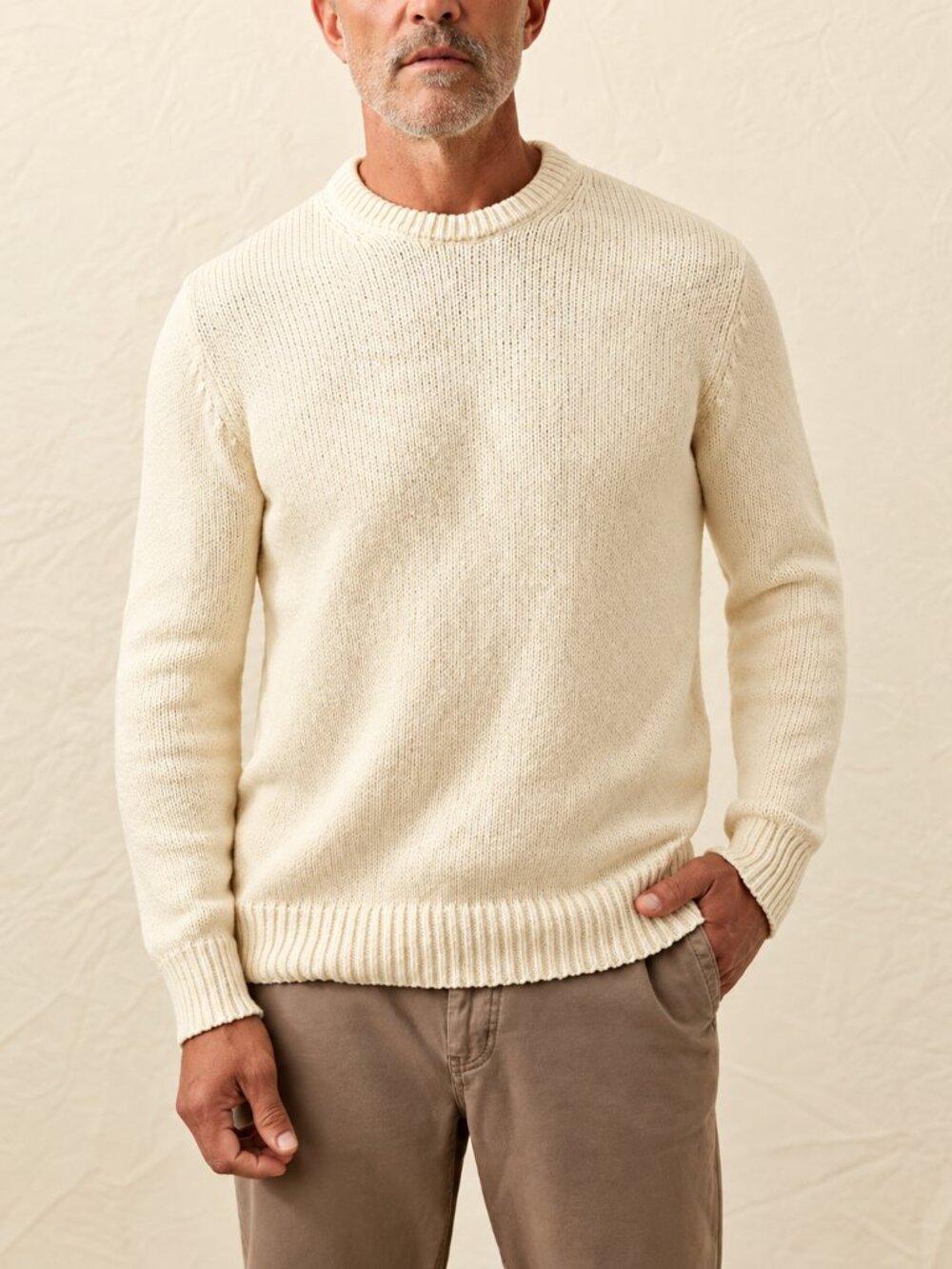 NWT Faherty Heirloom Crewneck Sweater Cream XXL Organic Cotton Knit Pullover